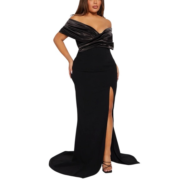 Fashion Nova Dresses & Skirts - NWT Fashion Nova Am I The Drama Draped Black Maxi Dress Evening Gown 3X